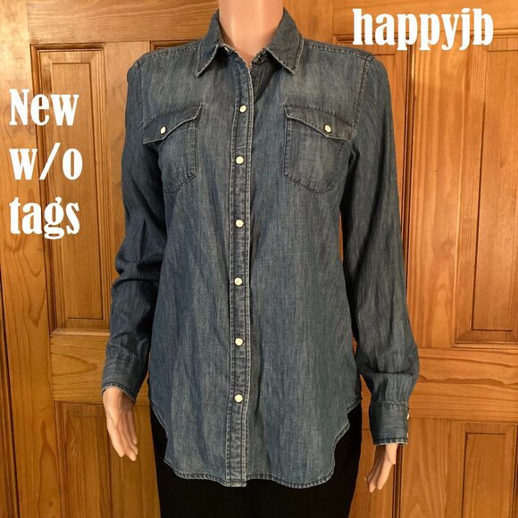 NWOT Vintage Liz Claiborne Long Sleeve Lightweight Denim Snap Top Size L (#1) - Picture 2 of 14
